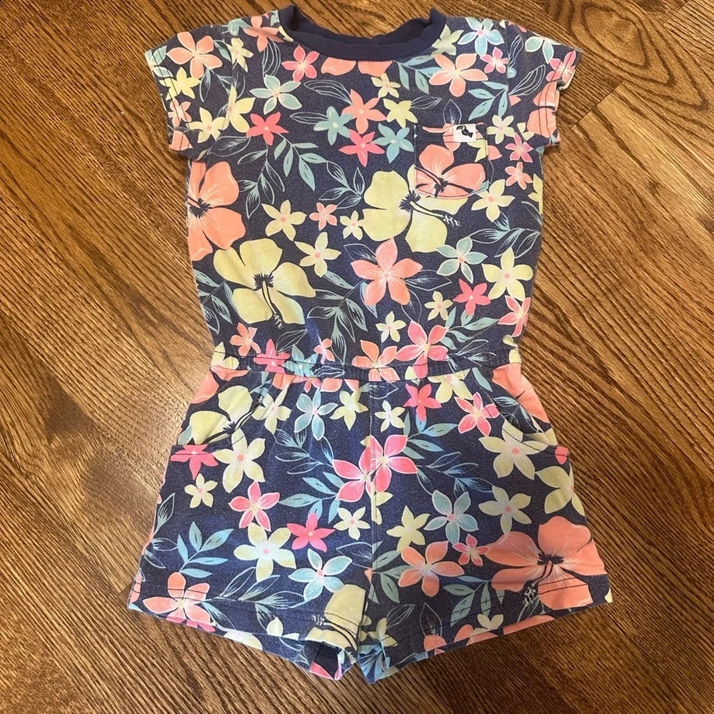 Carter’s Navy Floral Romper Tropical Print Short Sleeve One-Piece Toddler 2T